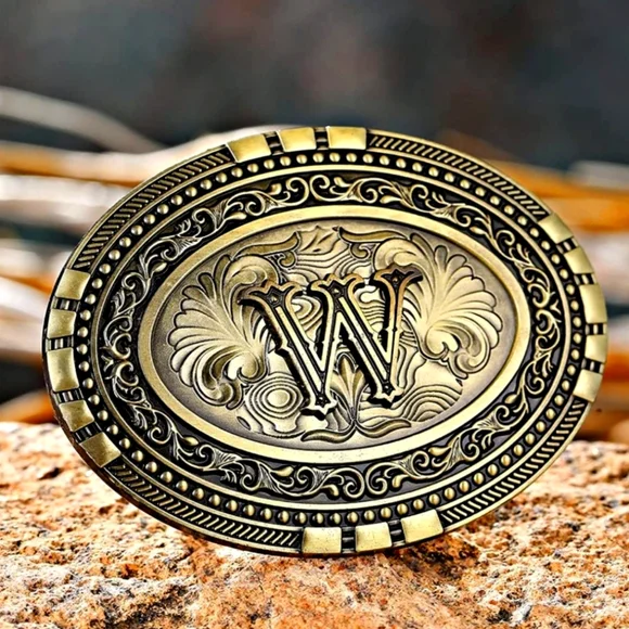 New gold western initial letter W Belt buckle.  All letters available Amazon.com: Letter W Western Pattern Cowboy Cowgirl Rodeo  main image 3